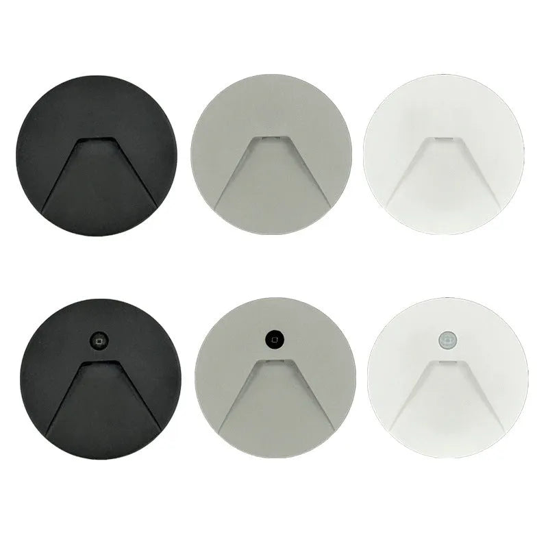 3W LED step light for indoor outdoor use, aluminium IP65 waterproof, 82mm diameter, available in black grey or white