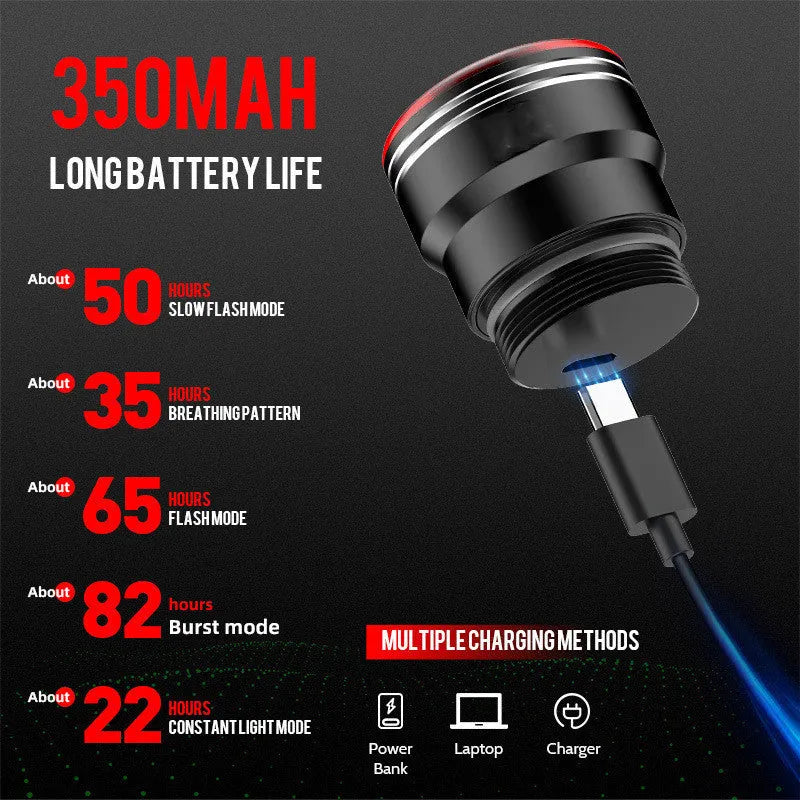 Black USB rechargeable smart brake sensing bicycle taillight with aluminium housing