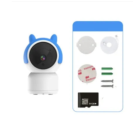 Baby monitor camera with 1080P HD resolution, 2MP sensor, and 10m night vision range showing front view of compact white unit