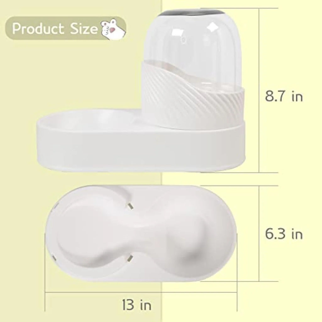White gravity cat feeder and water dispenser set with wave-shaped design