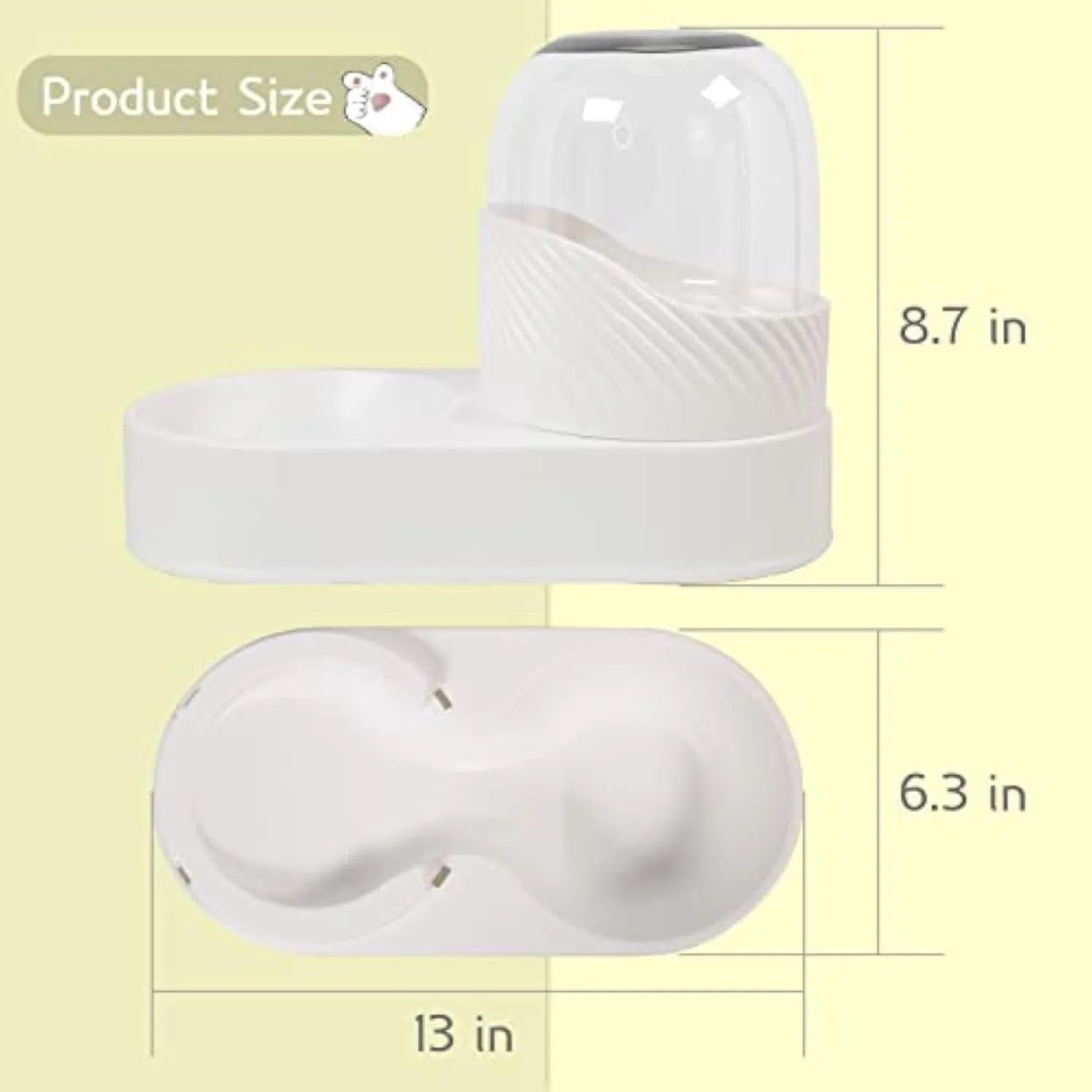 White gravity cat feeder and water dispenser set with wave-shaped design