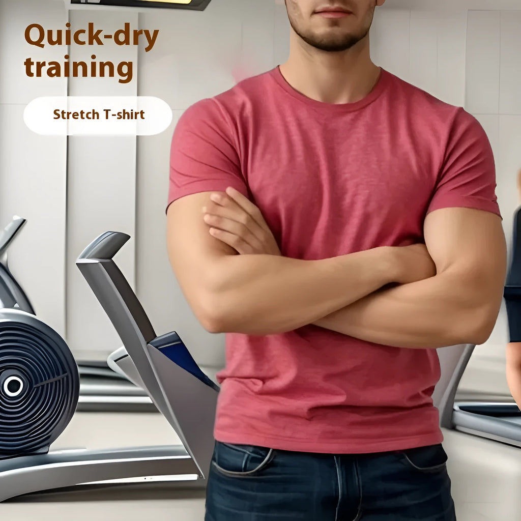 A stretch quick-dry running t-shirt in polyester, shown in black, on a mannequin.