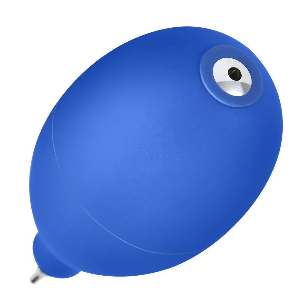 Blue rubber manual air blower dust removal tool for cleaning camera lenses and mobile phones.