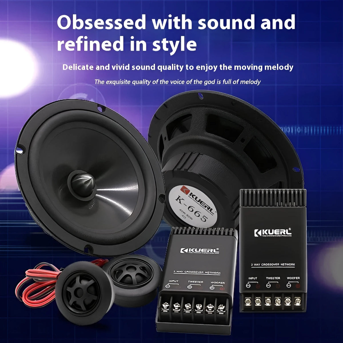 Black 6.5-inch car audio front door speaker with PP cone and metal basket, 120W max power