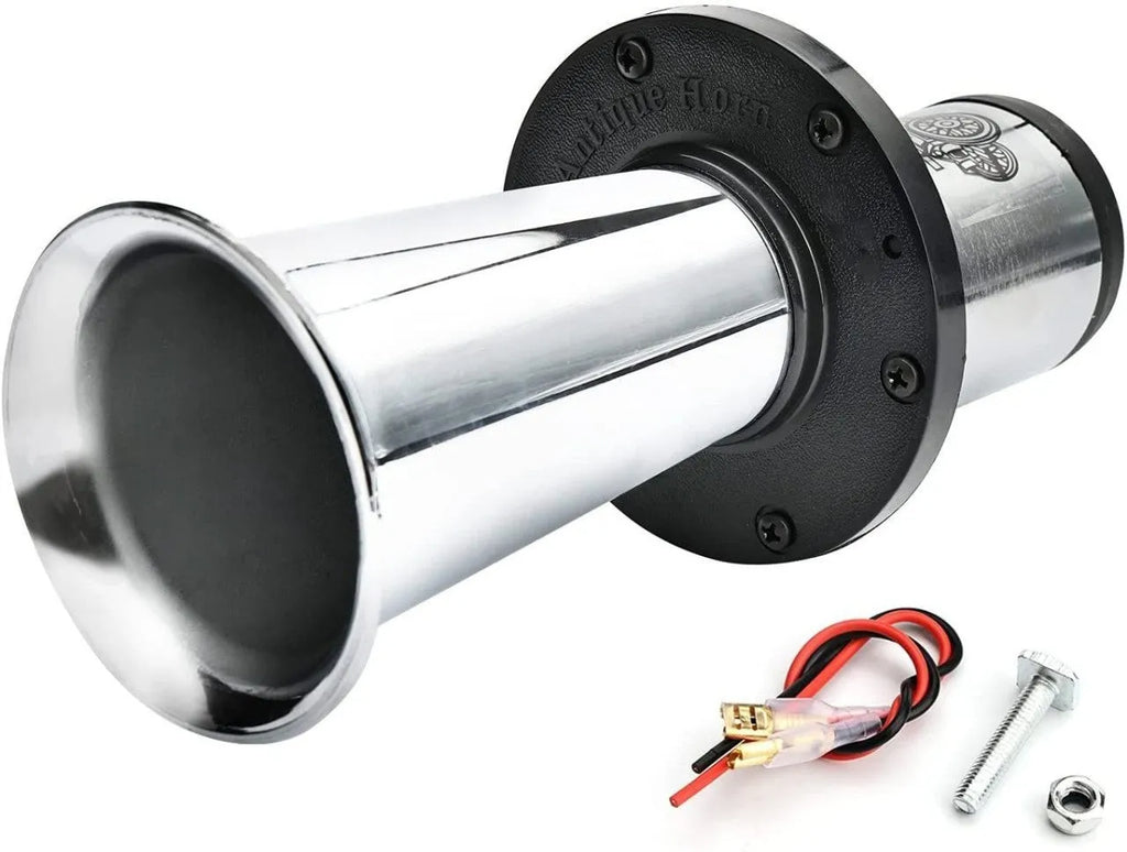 Black car horn with silver finish for 12v universal vehicle installation