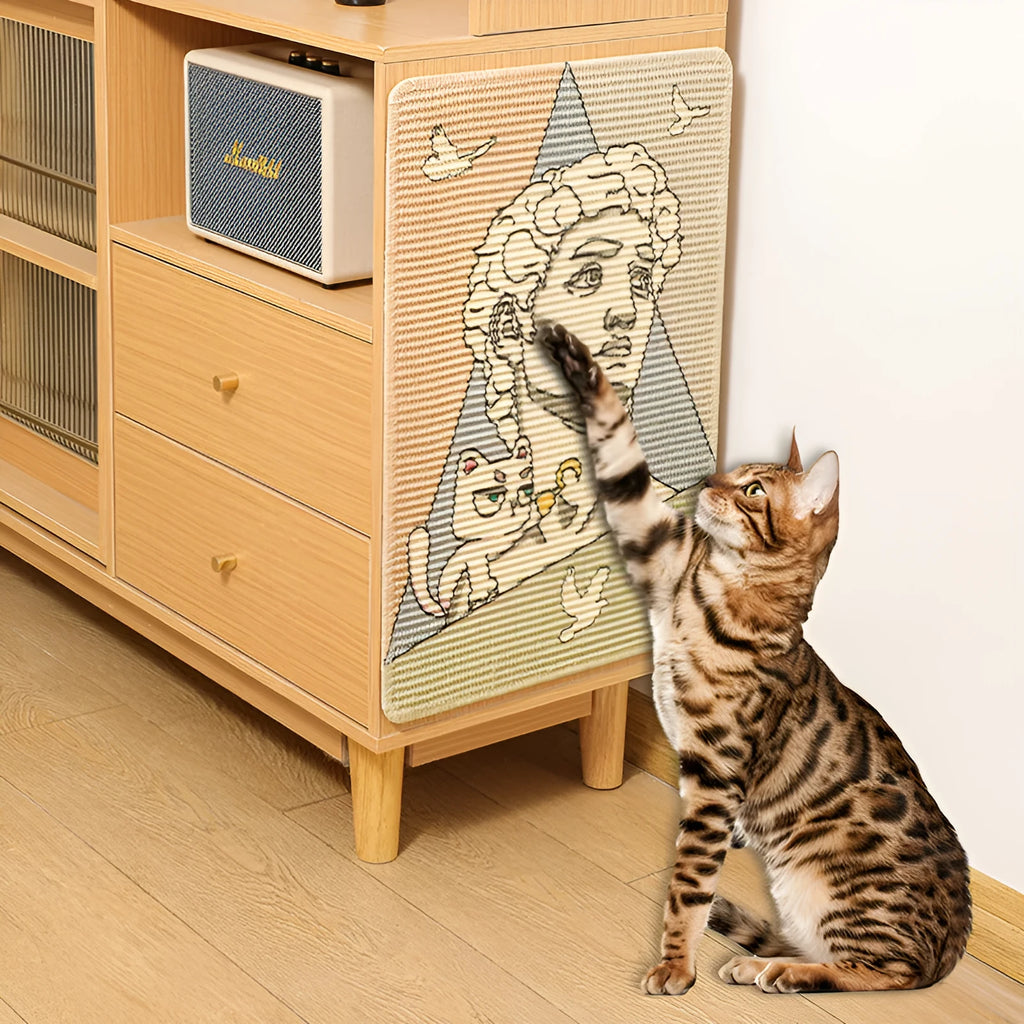 Printed sisal cat scratching pad with cartoon print, 7mm thickness, wall mountable