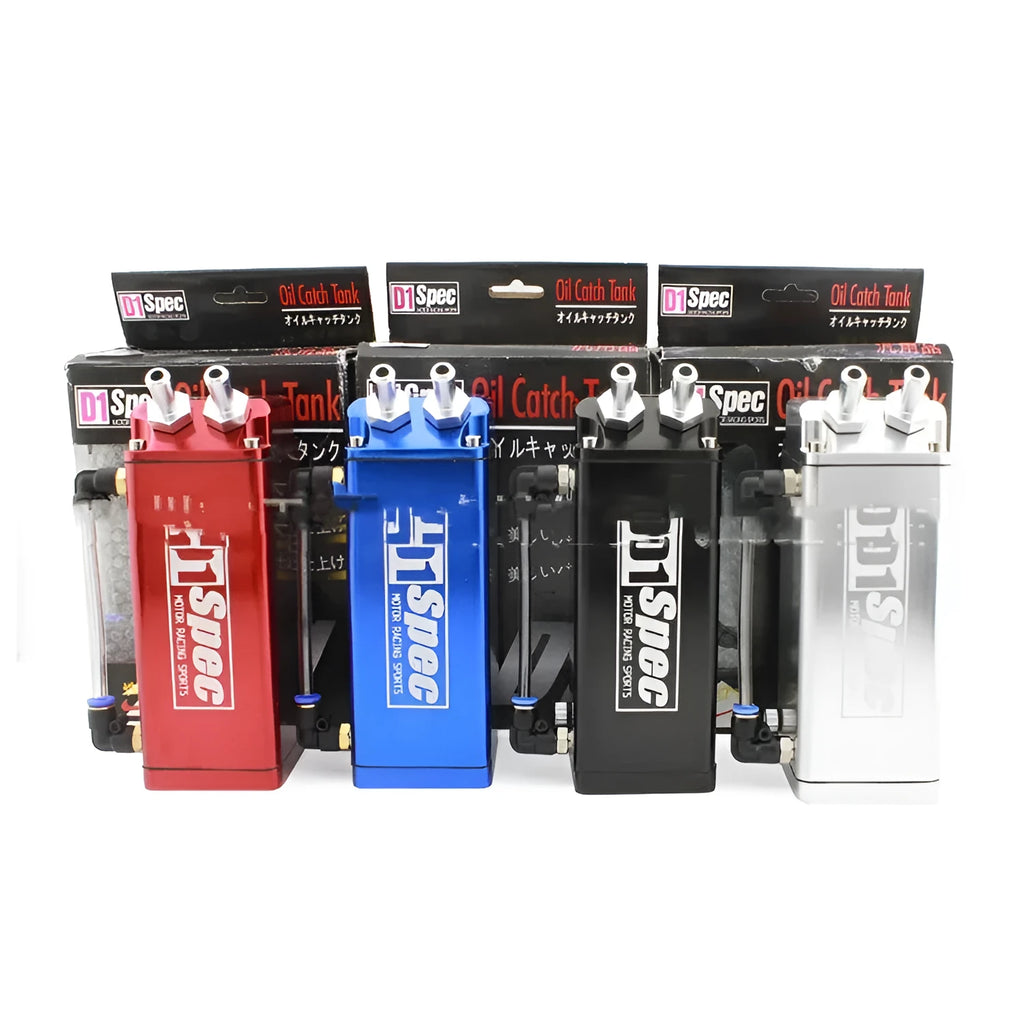 Car modification oil catch tank in four colour options with square and round design configurations