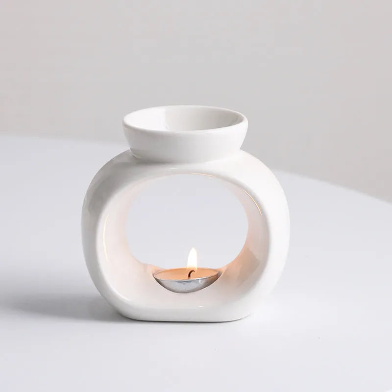 White ceramic Nordic style aromatherapy stove ornament with single colour glaze porcelain