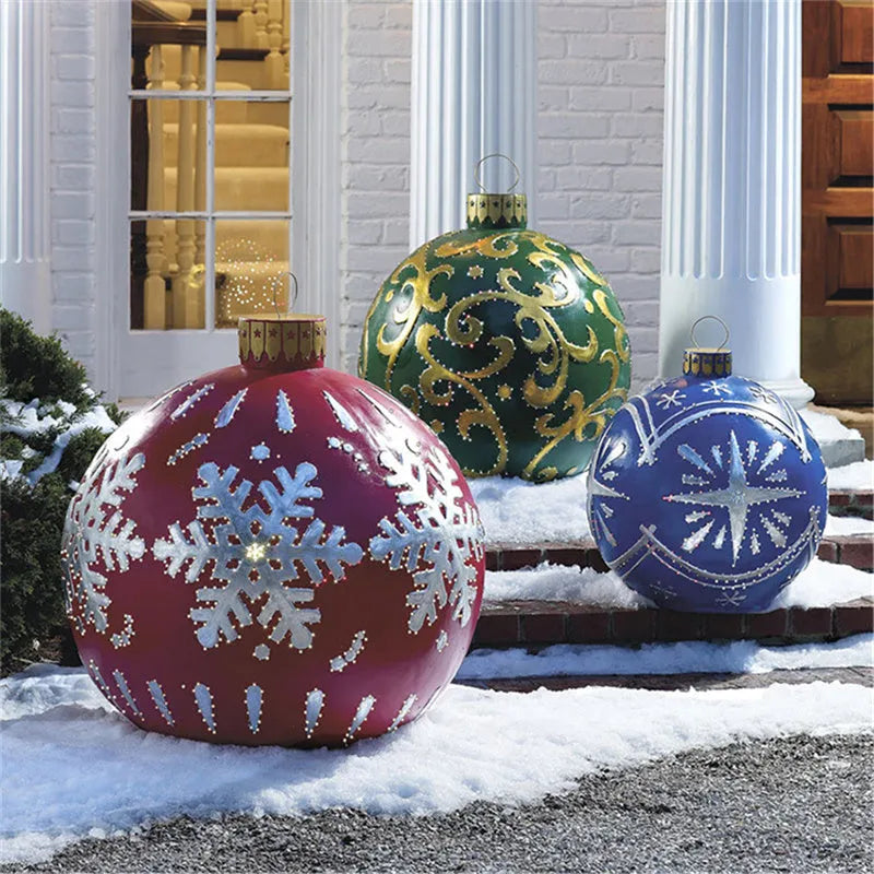 60cm PVC inflatable Christmas ball decoration in outdoor setting