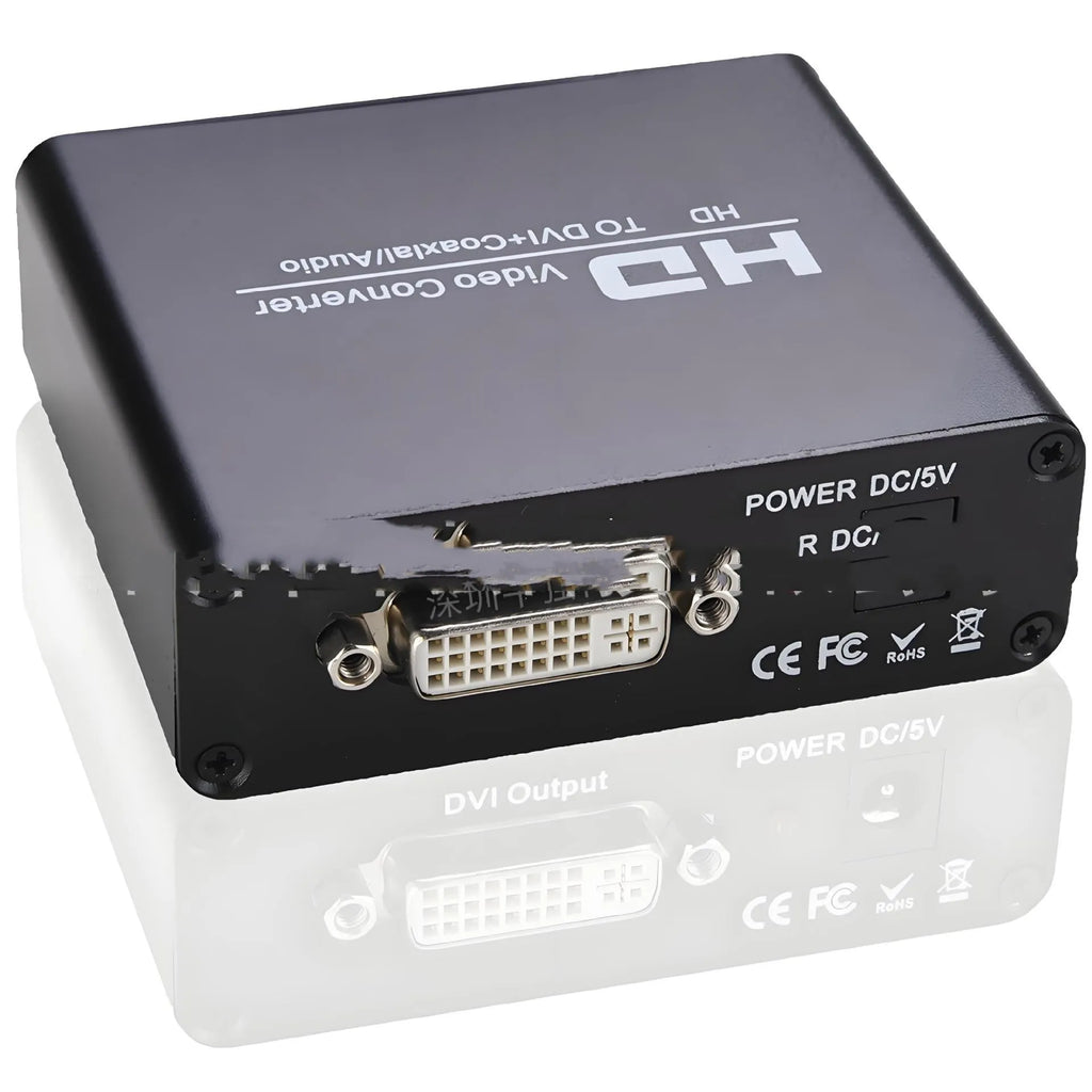 Black HDMI to DVI video converter with 1.5m cable and separate audio output port