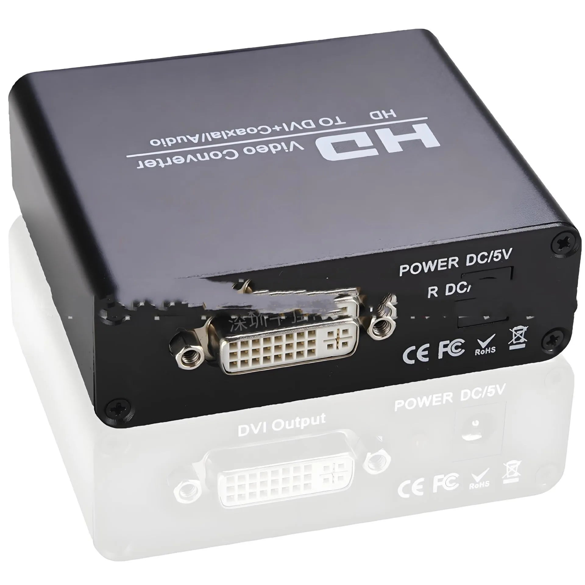 Black HDMI to DVI video converter with 1.5m cable and separate audio output port