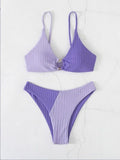 Solid colour stitching bikini set in polyester, six colours available, women's swimwear for swimming and wading