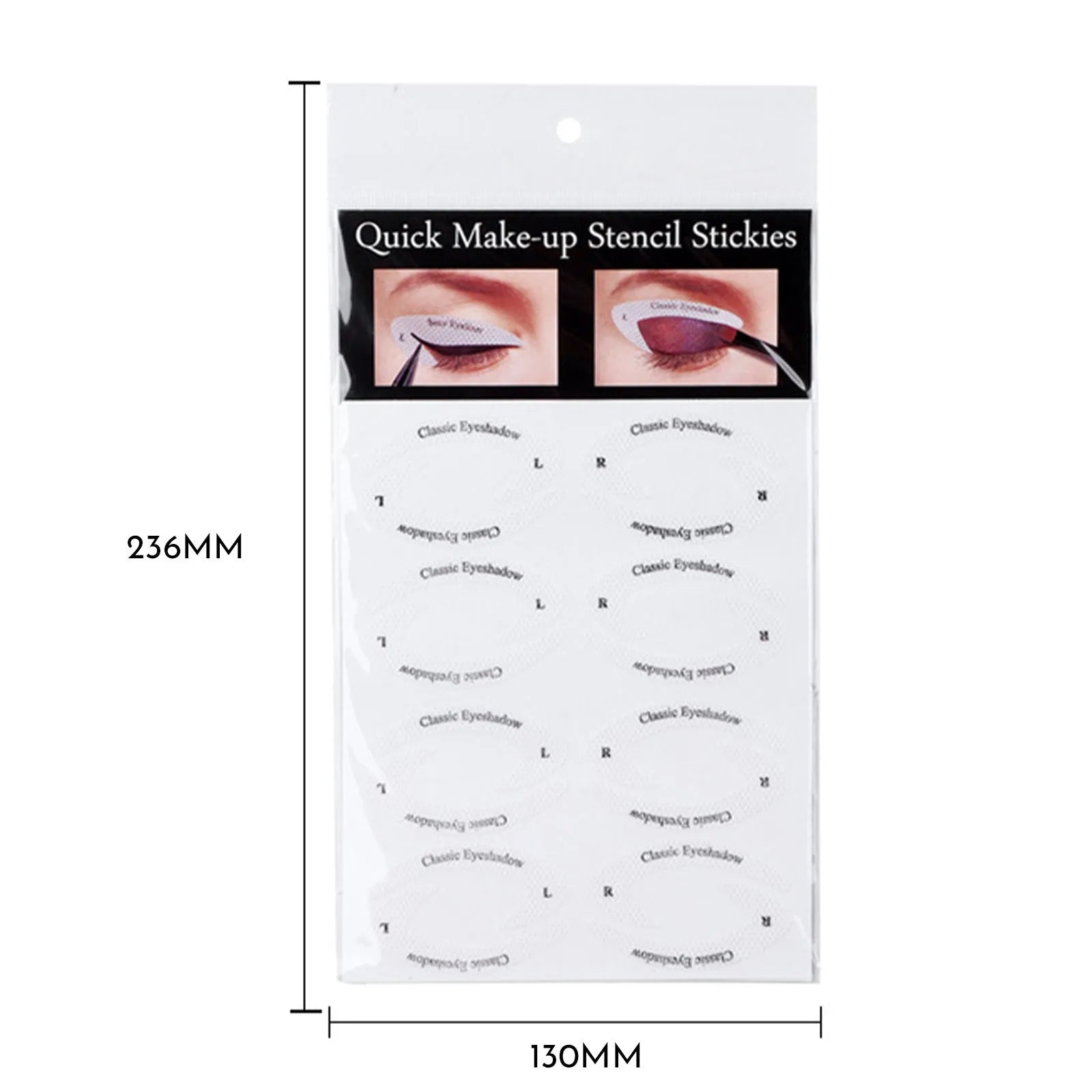 Set of four reusable flexible eyeliner and eyeshadow makeup sticker templates on a pink background
