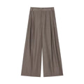 Women's double pleated wide leg pants in velvet fabric with lace-up detail and mid waist