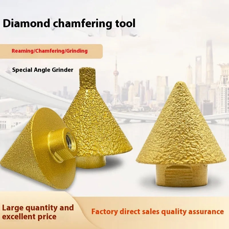 Brazing diamond chamfering machine with metal alloy bond, M10 thread, 50mm diameter, on ceramic tile