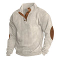 Men's casual stand-collar long sleeve pullover sweatshirt in loose fit, solid colour, polyester fabric