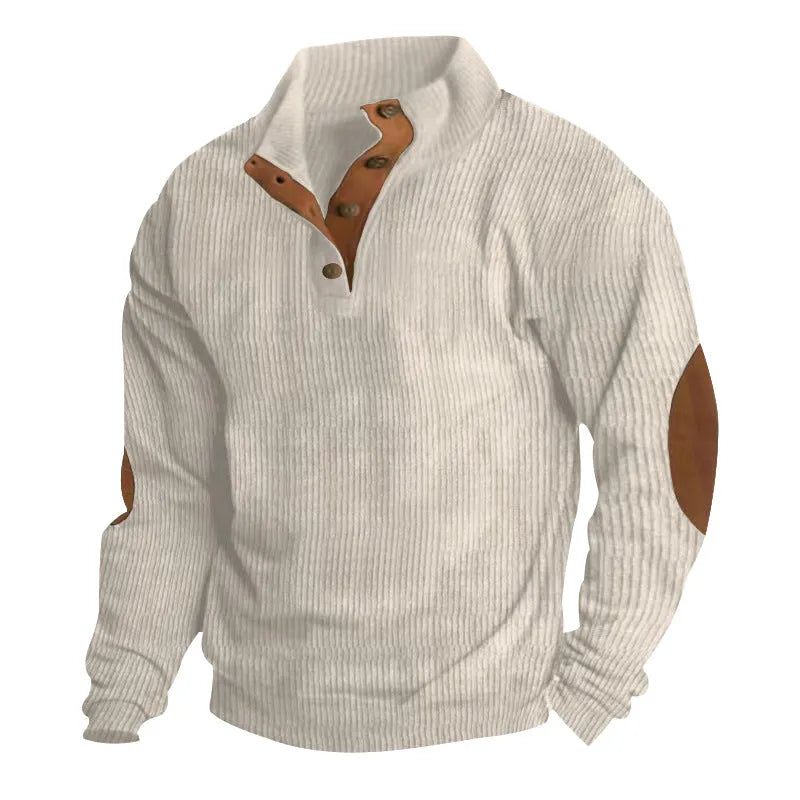 Men's casual stand-collar long sleeve pullover sweatshirt in loose fit, solid colour, polyester fabric