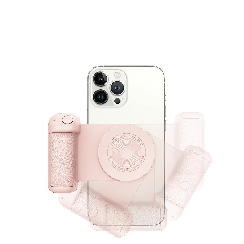 Black magnetic phone camera holder with rotatable grip and ergonomic PU leather handle
