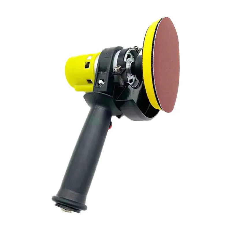 Black handheld electric seam polisher with 100mm grinding disc on a workbench
