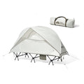 White ultra-light folding single camping tent, 195 x 65 x 88 cm unfolded, aluminium alloy poles, polyester rainproof shell