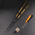 Unbladed ether butterfly knife trainer with aluminium alloy handles and G10 fibre patches in six colour options