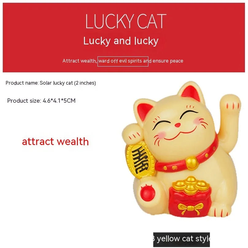Solar powered plastic Maneki Neko waving cat decoration in yellow for car dashboard