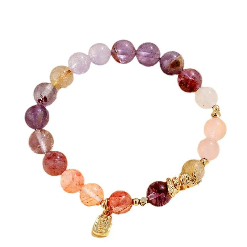 Lucky snake crystal bracelet for women with plastic flower beads in amethyst, pink, and citrine colour variants