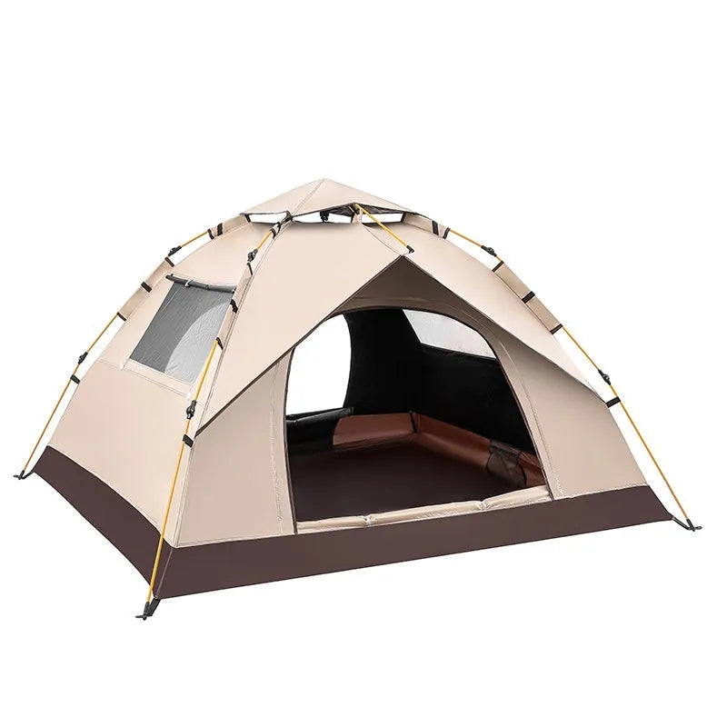 Outdoor portable full-automatic double camping tent with waterproof silver glue fabric, one door and one window