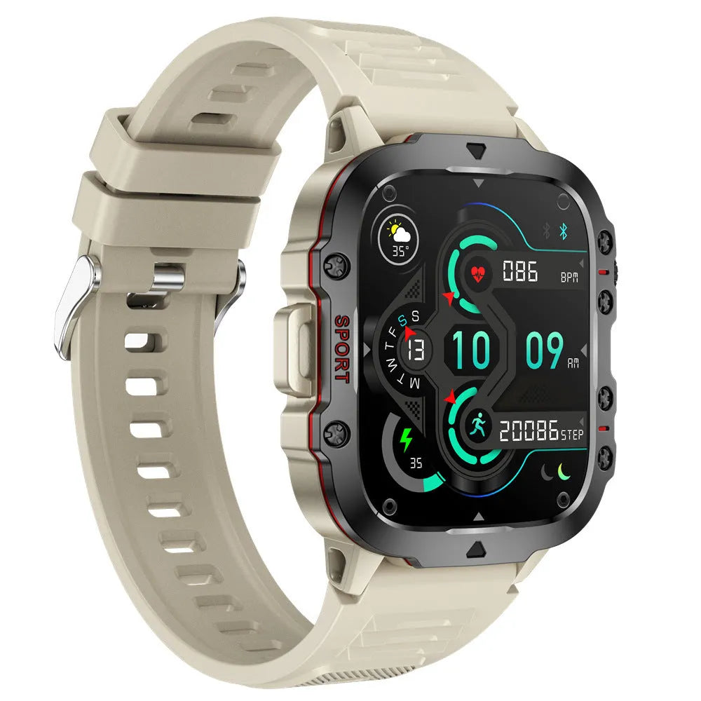 QX11 smart watch with black zinc alloy case and TFT touch screen displaying heart rate data