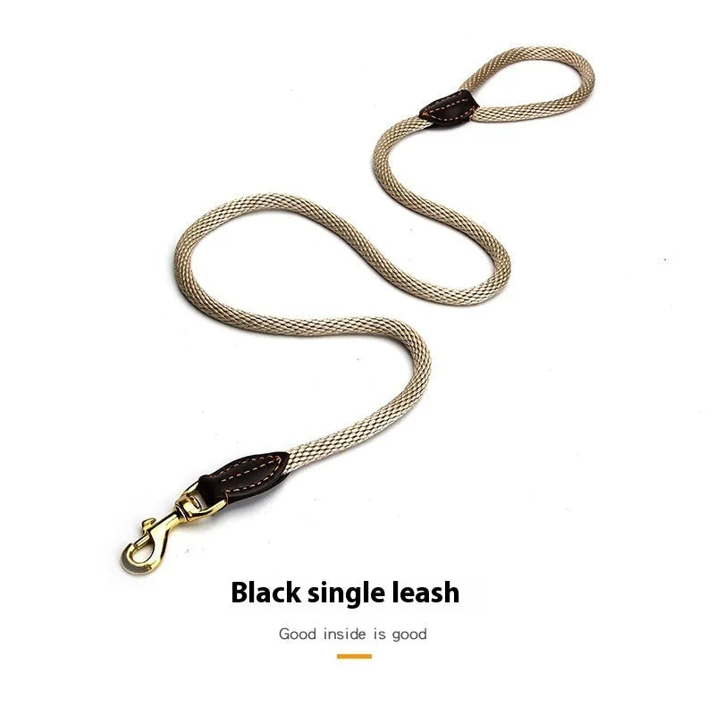 Black nylon dog leash hand-holding rope 130cm long on white background with four thickness options XS S M L