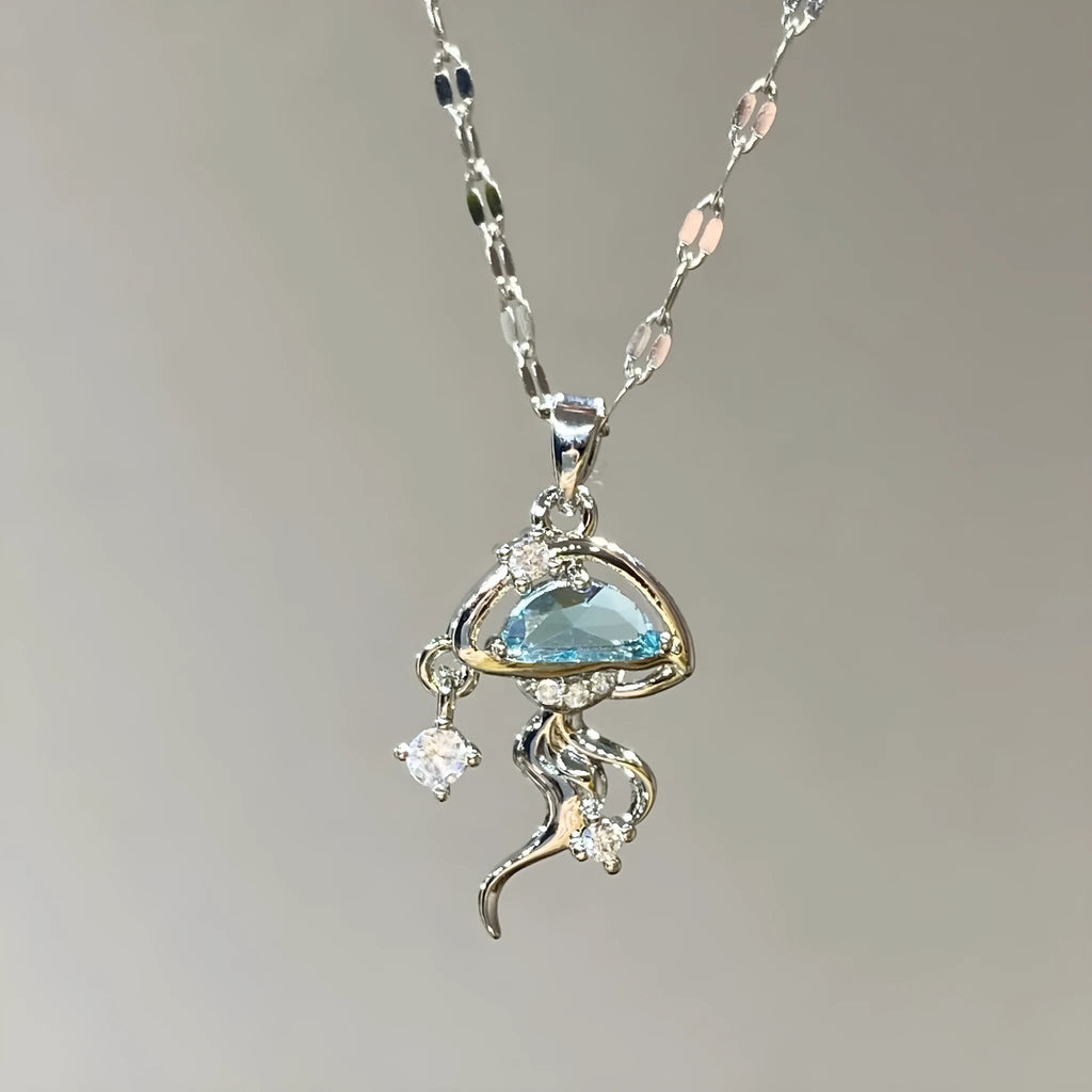 Sterling silver blue jellyfish pendant necklace with adjustable chain