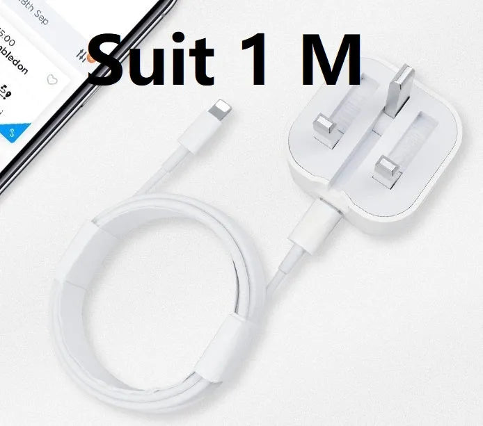 White 20W USB-C UK wall charger with a fixed three-pin plug and a USB-C cable.
