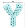 Blue Y-shaped cotton rope dog chew toy for large dogs shown with measurement scale