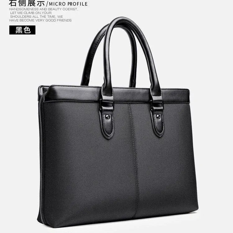 Office handbag portable briefcase file bag with PU outer and Oxford fabric lining in black or blue