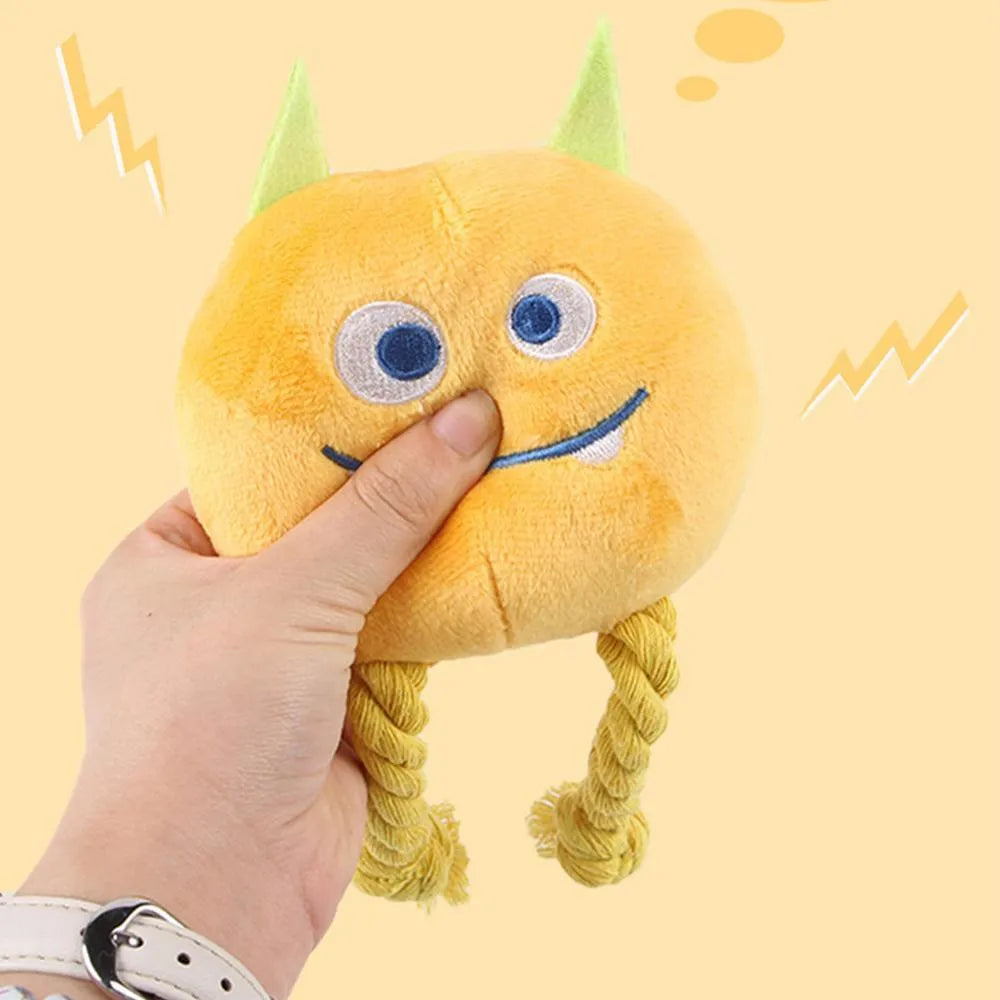 Blue and yellow cartoon dog squeaky toys with knot design for chewing