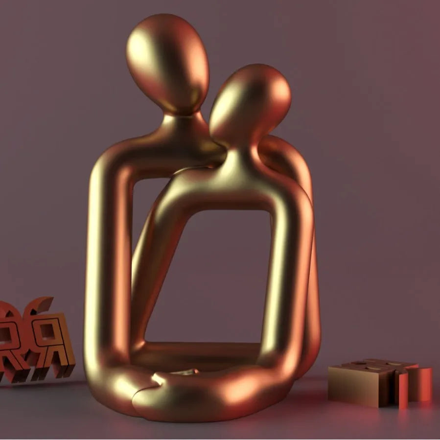 Modern simple style resin statue of a couple in milky white or gold colour.