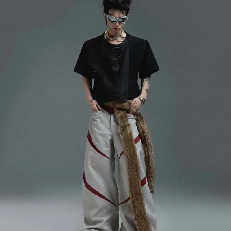 Men's drum black loose fit polyester t-shirt with three-dimensional cutting and short sleeves