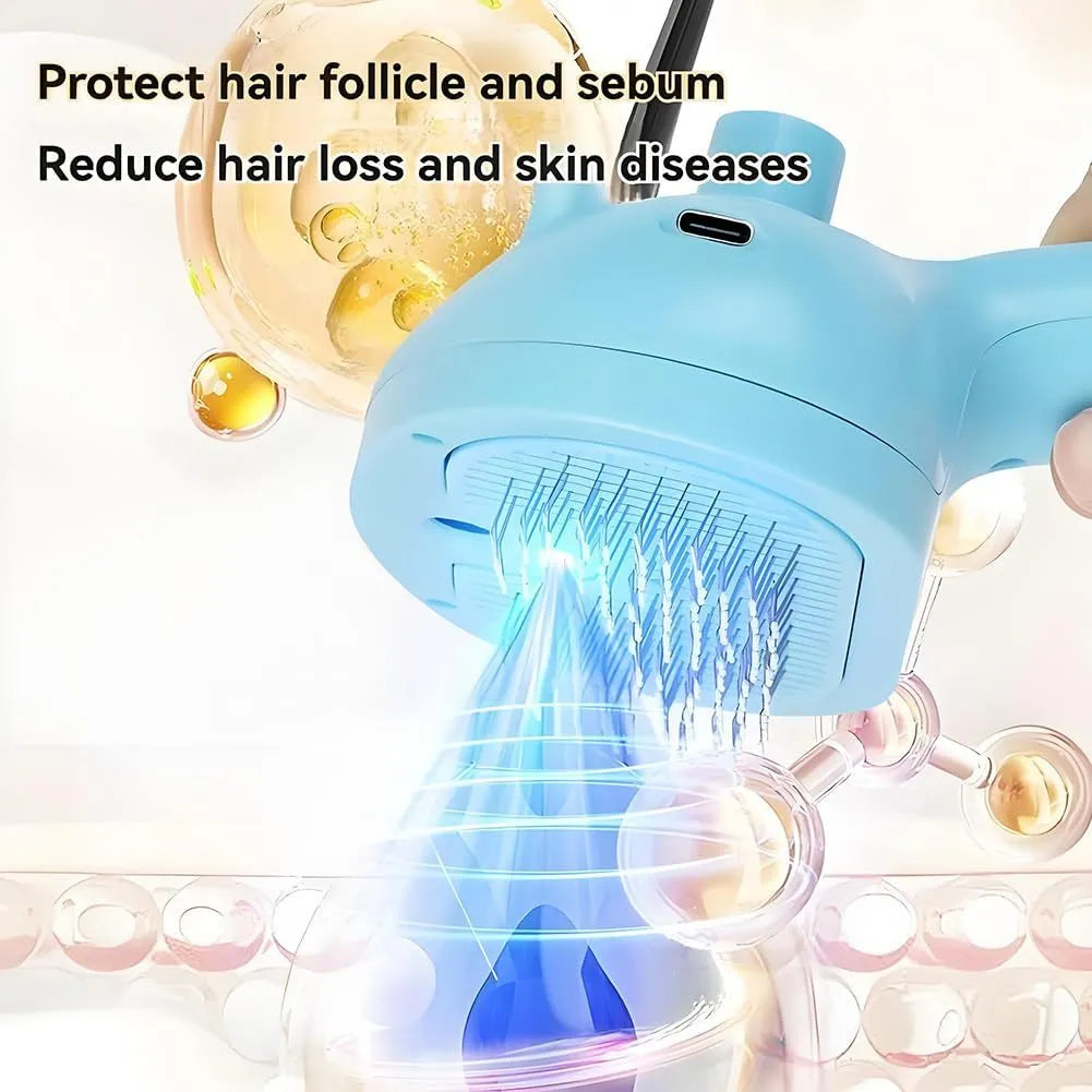 Chevaroo 3-in-1 self-cleaning pet steam brush with silicone bristles and nano mist, green colour, on white background