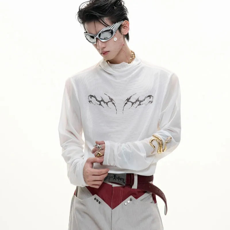 Slim fit long sleeve mesh shirt in black or white with ice-feel polyester and spandex fabric