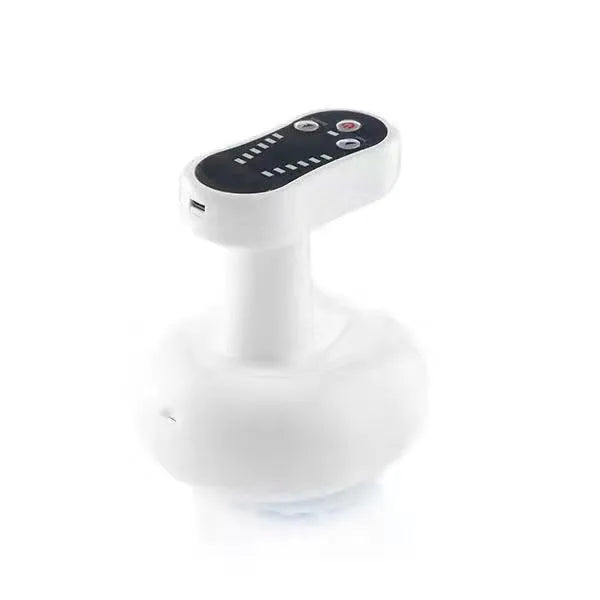 White automatic electric cupping scraper device with rechargeable battery and variable speed control, ABS body, English version
