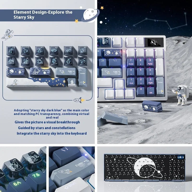 Wireless mechanical keyboard with RGB backlight and hot-swap PCB in three-mode Bluetooth 2.4 GHz wired layout