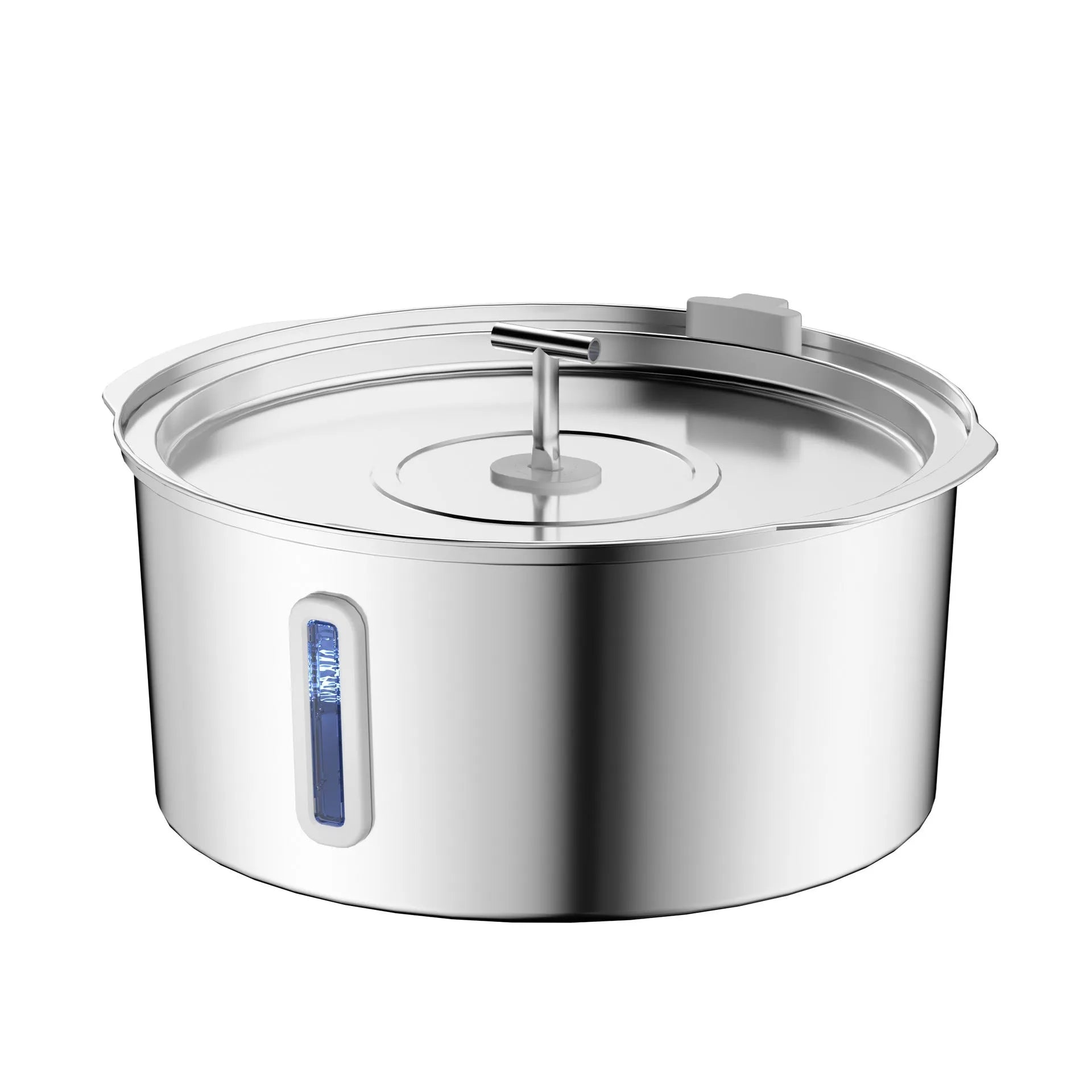 7L stainless steel floating pet bowl with strip window and faucet opening for cats and dogs