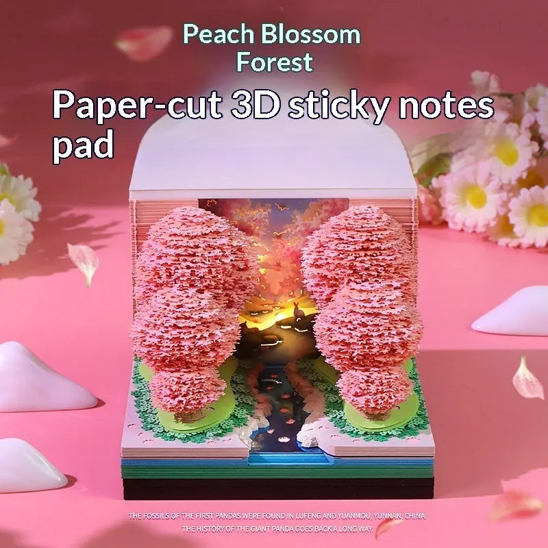 Peach Blossom Forest paper-cut calendar with paper brick design for 2026 English weekly use