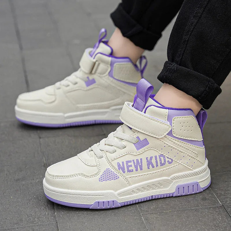 Children's buckle fastening street sneakers in beige green, available in sizes 28-39
