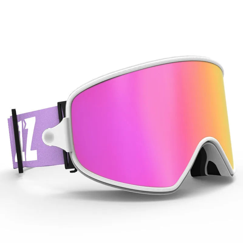 Magnet myopia ski goggles with double-layer PC+TPU construction, anti-fog, and night vision, in blue frame