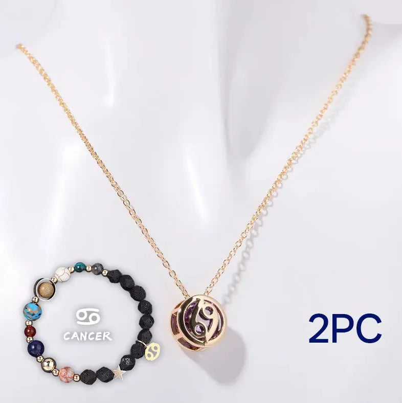 A natural stone beaded necklace and matching bracelet set laid flat, showing the textured stone beads.