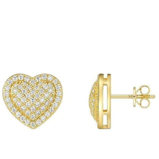 Golden heart-shaped stud earrings with moissanite stones on S925 silver