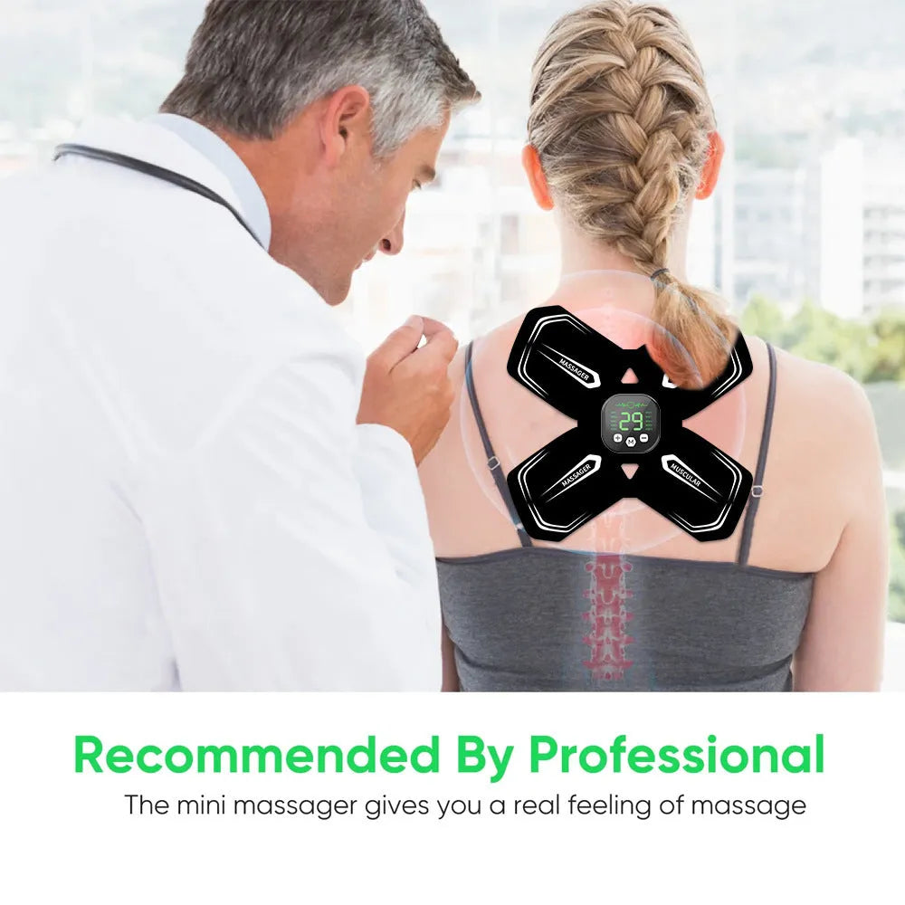 Intelligent EMS massager multifunctional cervical vertebra massage pad with USB cable in white remote control type on grey background