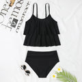 Black and floral print high-waisted women's swimsuit with a double-layer brief.