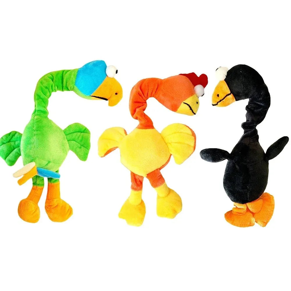 Durable rubber dog toy shaped for chewing, shown in black, green, and orange colours.
